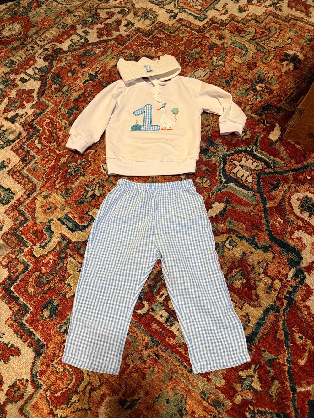 Boys 1 Year Old  Set with Light Blue Gingham Pants